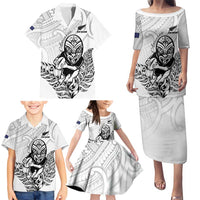 New Zealand Silver Fern Rugby Custom Family Matching Puletasi and Hawaiian Shirt Maori Tiki White Version LT15 - Polynesian Pride