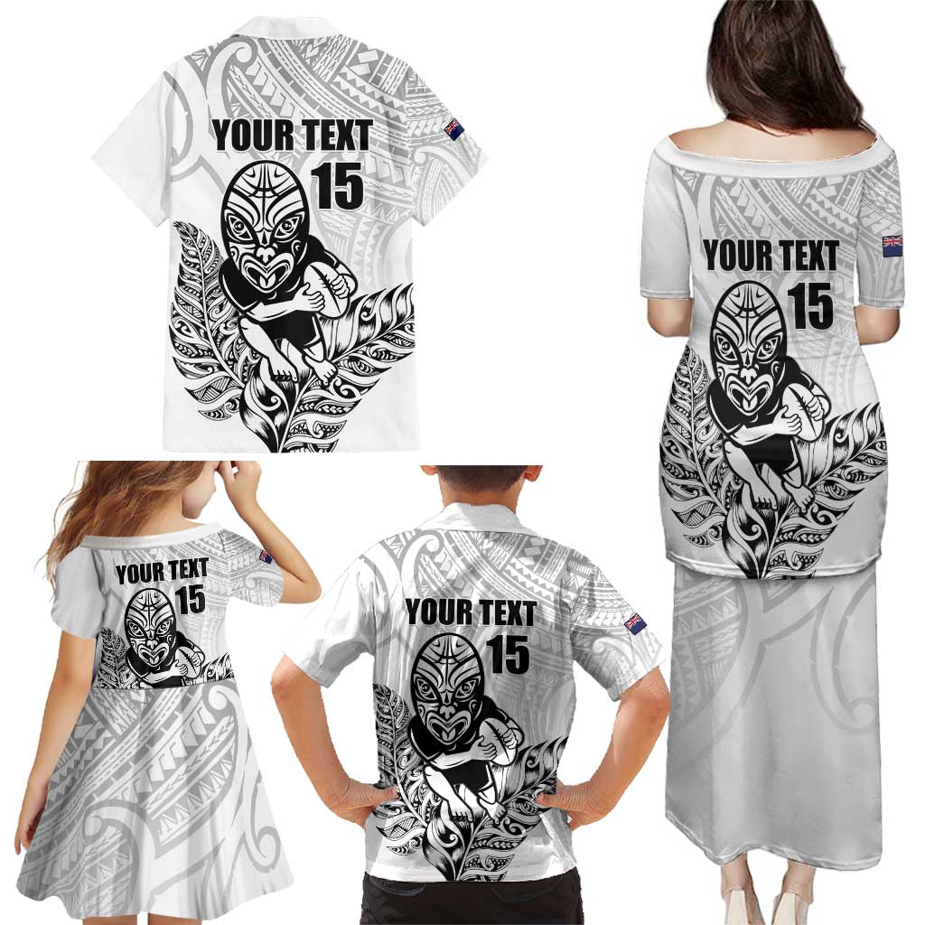New Zealand Silver Fern Rugby Custom Family Matching Puletasi and Hawaiian Shirt Maori Tiki White Version LT15 - Polynesian Pride