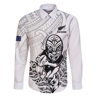 New Zealand Silver Fern Rugby Custom Family Matching Puletasi and Hawaiian Shirt Maori Tiki White Version LT15 Dad's Shirt - Long Sleeve White - Polynesian Pride