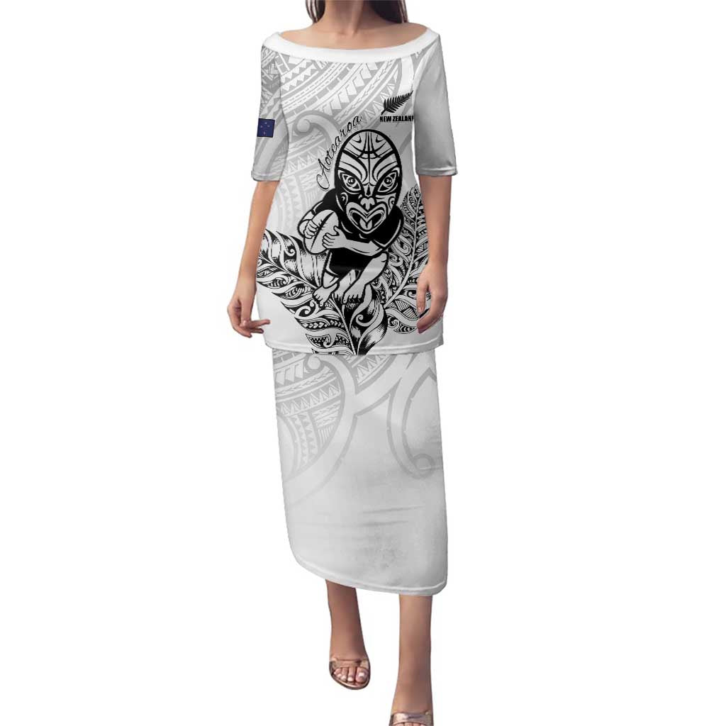 New Zealand Silver Fern Rugby Custom Family Matching Puletasi and Hawaiian Shirt Maori Tiki White Version LT15 Mom's Dress White - Polynesian Pride