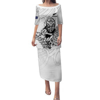 New Zealand Silver Fern Rugby Custom Family Matching Puletasi and Hawaiian Shirt Maori Tiki White Version LT15 Mom's Dress White - Polynesian Pride