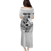 New Zealand Silver Fern Rugby Custom Family Matching Puletasi and Hawaiian Shirt Maori Tiki White Version LT15 - Polynesian Pride