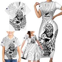 New Zealand Silver Fern Rugby Custom Family Matching Short Sleeve Bodycon Dress and Hawaiian Shirt Maori Tiki White Version LT15 - Polynesian Pride