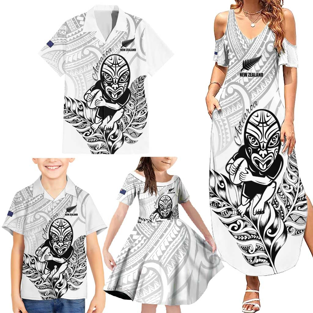 New Zealand Silver Fern Rugby Custom Family Matching Summer Maxi Dress and Hawaiian Shirt Maori Tiki White Version LT15 - Polynesian Pride