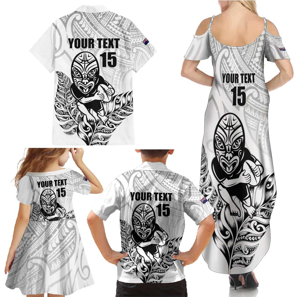 New Zealand Silver Fern Rugby Custom Family Matching Summer Maxi Dress and Hawaiian Shirt Maori Tiki White Version LT15 - Polynesian Pride