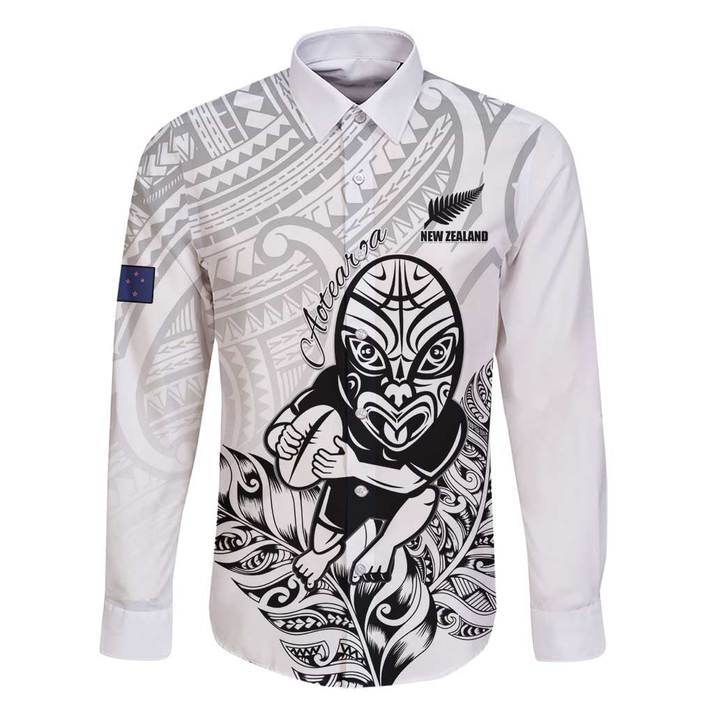 New Zealand Silver Fern Rugby Custom Family Matching Summer Maxi Dress and Hawaiian Shirt Maori Tiki White Version LT15 Dad's Shirt - Long Sleeve White - Polynesian Pride
