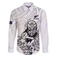New Zealand Silver Fern Rugby Custom Family Matching Summer Maxi Dress and Hawaiian Shirt Maori Tiki White Version LT15 Dad's Shirt - Long Sleeve White - Polynesian Pride