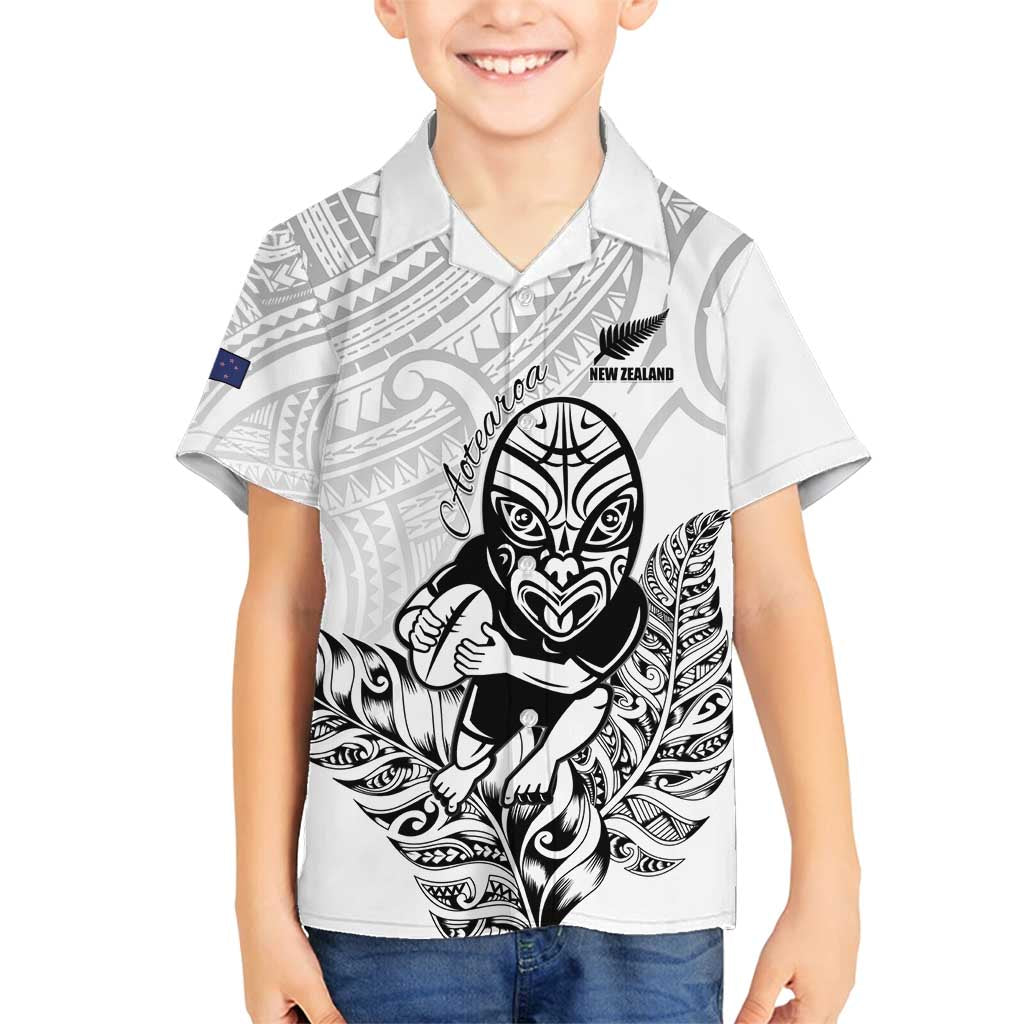 New Zealand Silver Fern Rugby Custom Family Matching Summer Maxi Dress and Hawaiian Shirt Maori Tiki White Version LT15 Son's Shirt White - Polynesian Pride