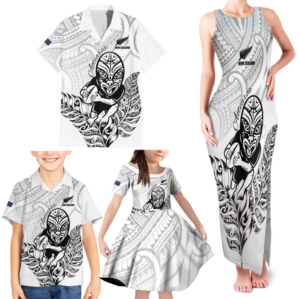New Zealand Silver Fern Rugby Custom Family Matching Tank Maxi Dress and Hawaiian Shirt Maori Tiki White Version LT15 - Polynesian Pride
