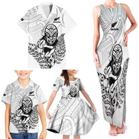 New Zealand Silver Fern Rugby Custom Family Matching Tank Maxi Dress and Hawaiian Shirt Maori Tiki White Version LT15 - Polynesian Pride