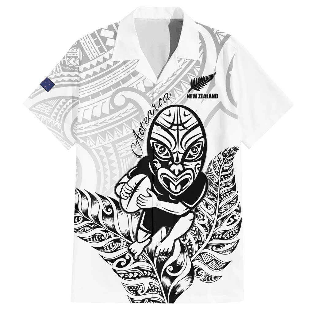 New Zealand Silver Fern Rugby Custom Family Matching Tank Maxi Dress and Hawaiian Shirt Maori Tiki White Version LT15 Dad's Shirt - Short Sleeve White - Polynesian Pride