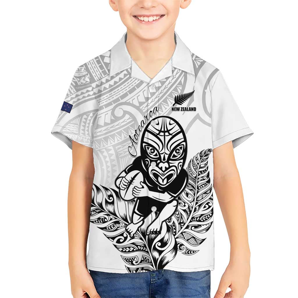 New Zealand Silver Fern Rugby Custom Hawaiian Shirt Maori Tiki White Version
