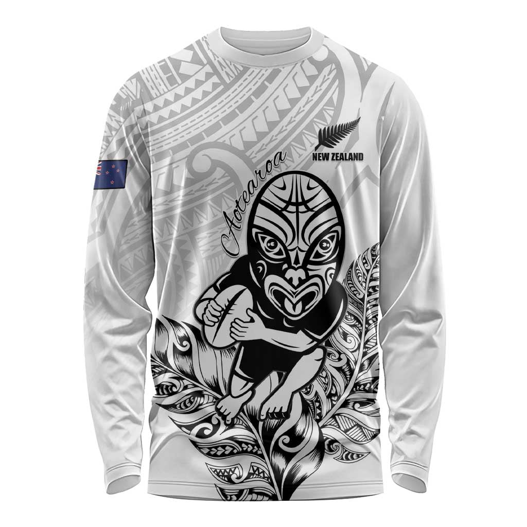 New Zealand Silver Fern Rugby Custom Long Sleeve Shirt Maori Tiki White Version LT15 Unisex White - Polynesian Pride