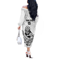 New Zealand Silver Fern Rugby Custom Off The Shoulder Long Sleeve Dress Maori Tiki White Version