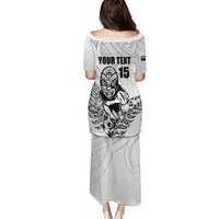 New Zealand Silver Fern Rugby Custom Puletasi Maori Tiki White Version