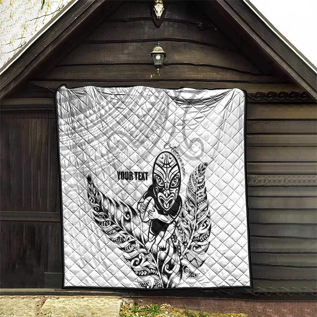 New Zealand Silver Fern Rugby Custom Quilt Maori Tiki White Version