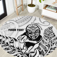New Zealand Silver Fern Rugby Custom Round Carpet Maori Tiki White Version
