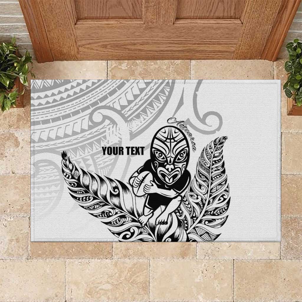 New Zealand Silver Fern Rugby Custom Rubber Doormat Maori Tiki White Version