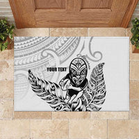 New Zealand Silver Fern Rugby Custom Rubber Doormat Maori Tiki White Version