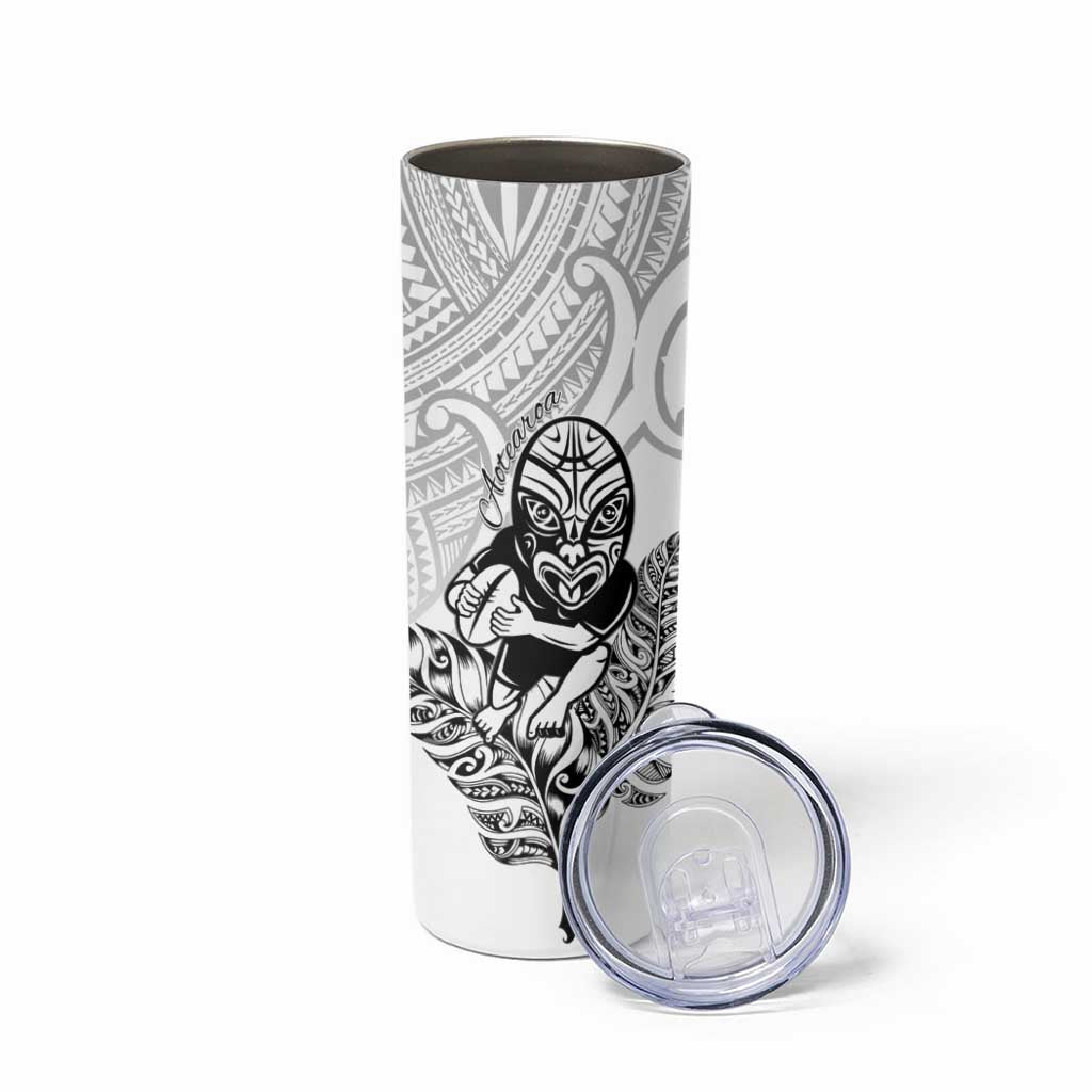 New Zealand Silver Fern Rugby Custom Skinny Tumbler Maori Tiki White Version LT15 - Polynesian Pride