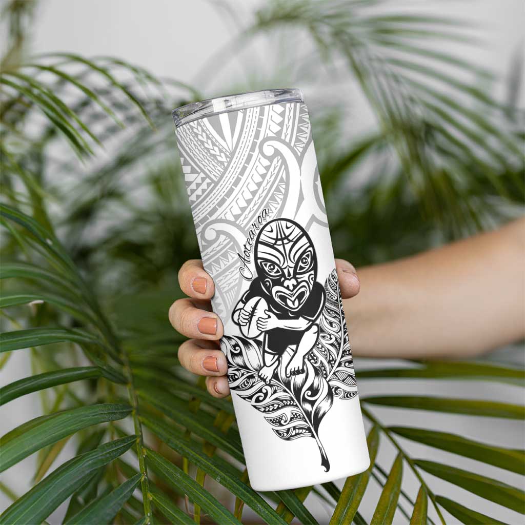 New Zealand Silver Fern Rugby Custom Skinny Tumbler Maori Tiki White Version LT15 - Polynesian Pride