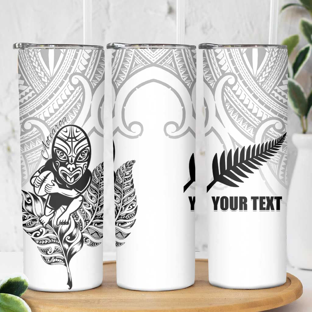 New Zealand Silver Fern Rugby Custom Skinny Tumbler Maori Tiki White Version LT15 - Polynesian Pride