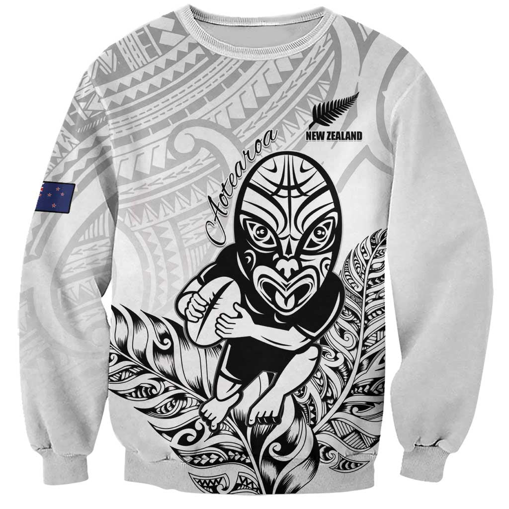 New Zealand Silver Fern Rugby Custom Sweatshirt Maori Tiki White Version LT15 Unisex White - Polynesian Pride