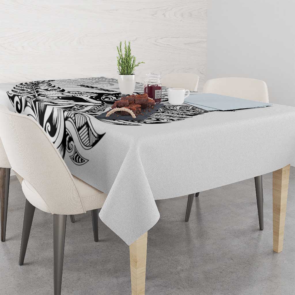 New Zealand Silver Fern Rugby Custom Tablecloth Maori Tiki White Version