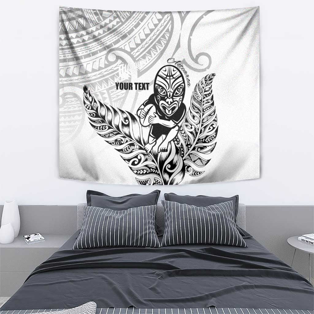 New Zealand Silver Fern Rugby Custom Tapestry Maori Tiki White Version LT15 - Polynesian Pride
