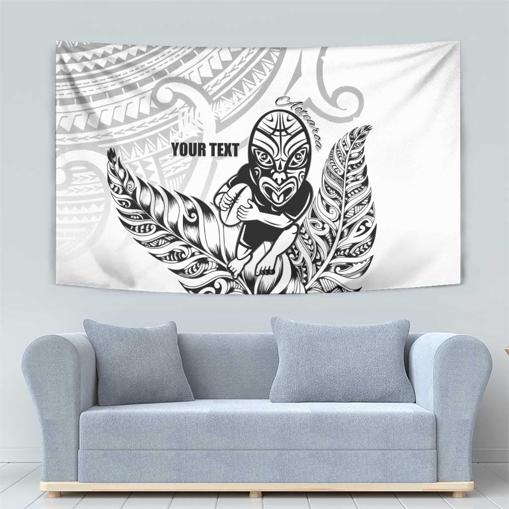 New Zealand Silver Fern Rugby Custom Tapestry Maori Tiki White Version LT15 - Polynesian Pride