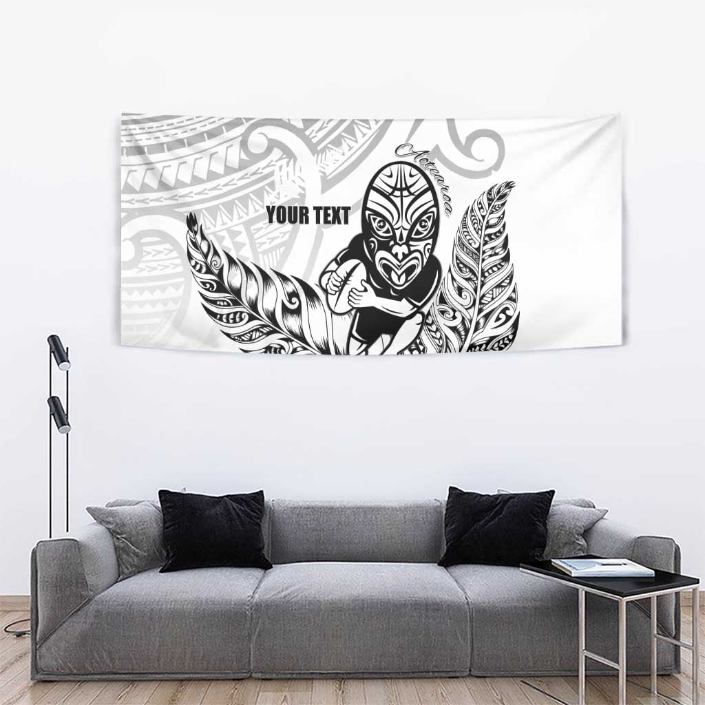 New Zealand Silver Fern Rugby Custom Tapestry Maori Tiki White Version LT15 - Polynesian Pride