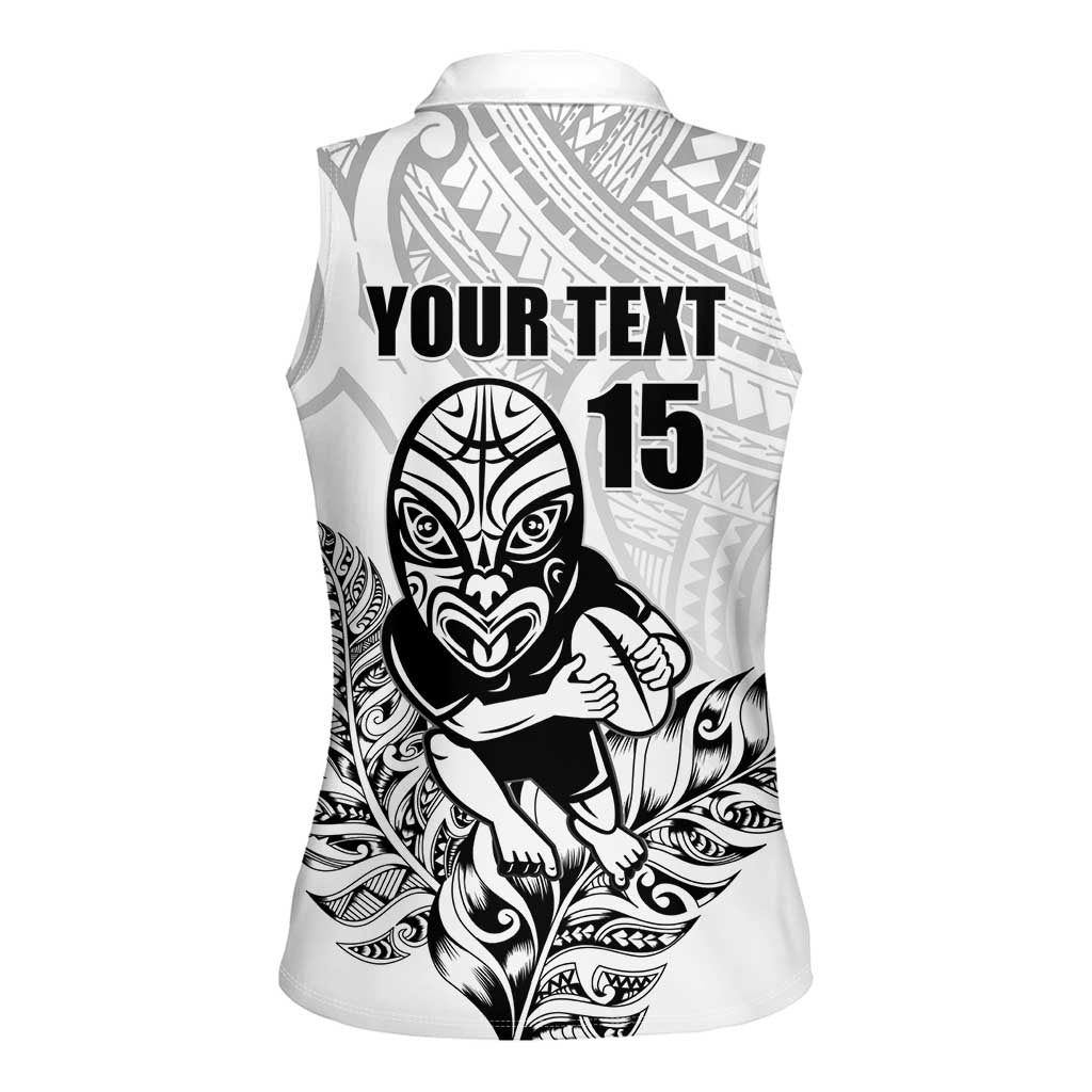 New Zealand Silver Fern Rugby Custom Women Sleeveless Polo Shirt Maori Tiki White Version