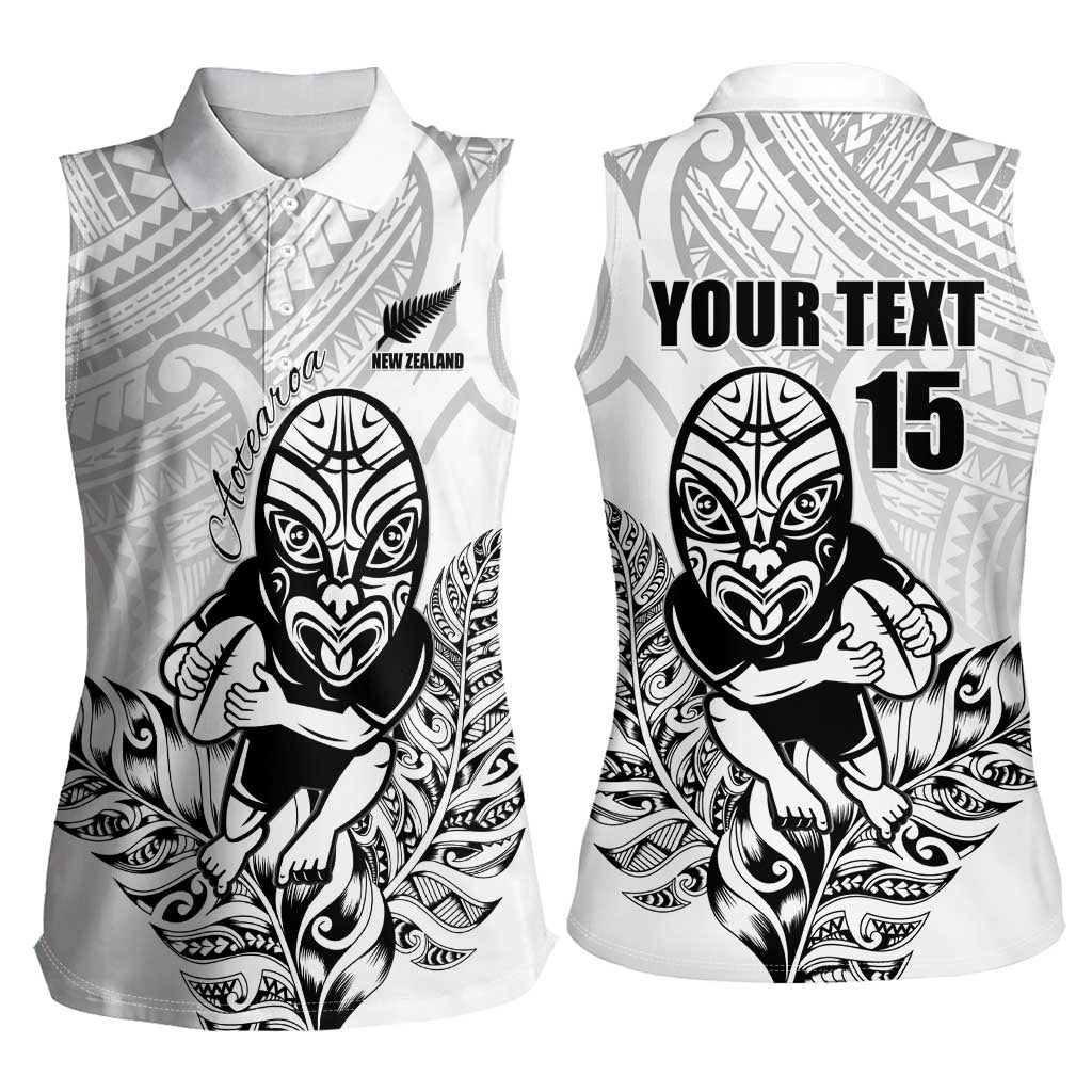 New Zealand Silver Fern Rugby Custom Women Sleeveless Polo Shirt Maori Tiki White Version