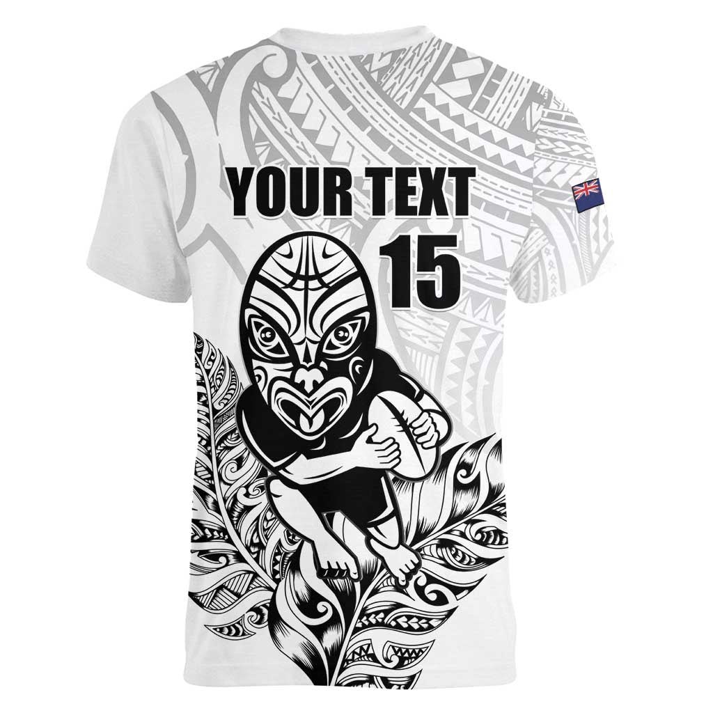 New Zealand Silver Fern Rugby Custom Women V-Neck T-Shirt Maori Tiki White Version LT15 - Polynesian Pride