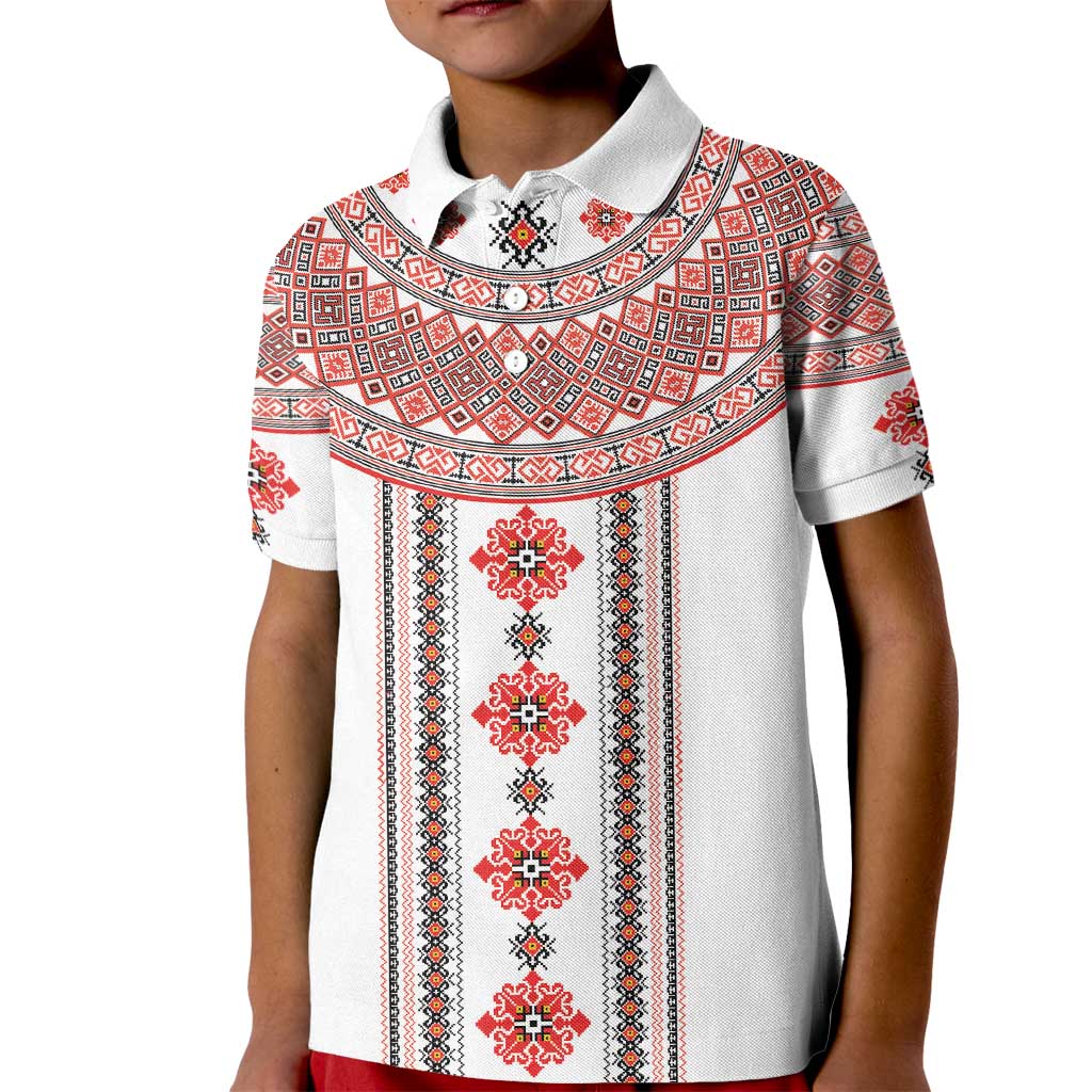 Bulgarian Embroidery Style Seamless Pattern Kid Polo Shirt