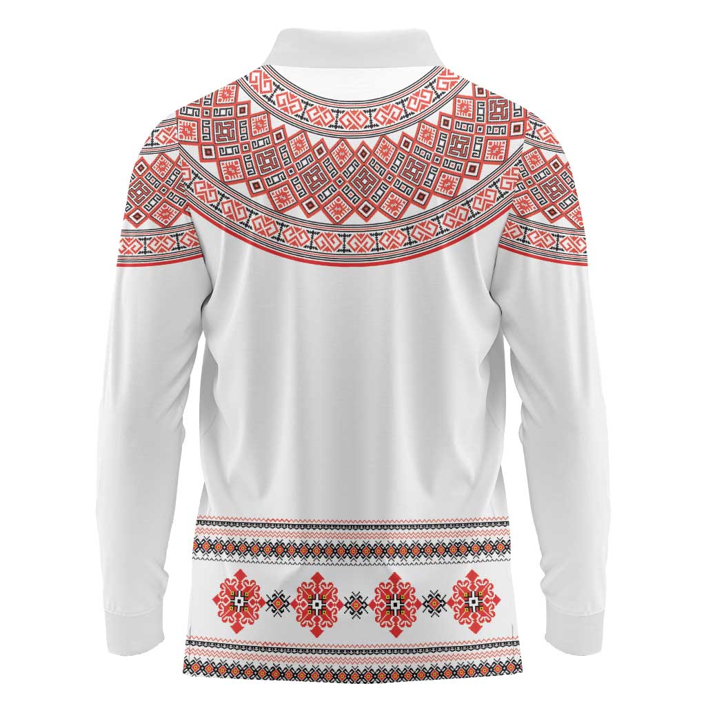Bulgarian Embroidery Style Seamless Pattern Long Sleeve Polo Shirt