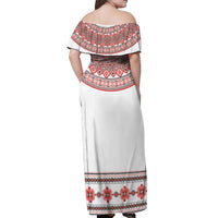 Bulgarian Embroidery Style Seamless Pattern Off Shoulder Maxi Dress