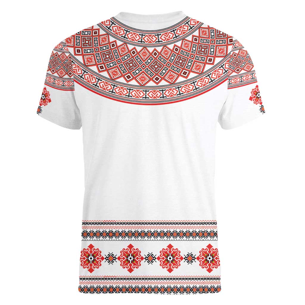 Bulgarian Embroidery Style Seamless Pattern Women V-Neck T-Shirt