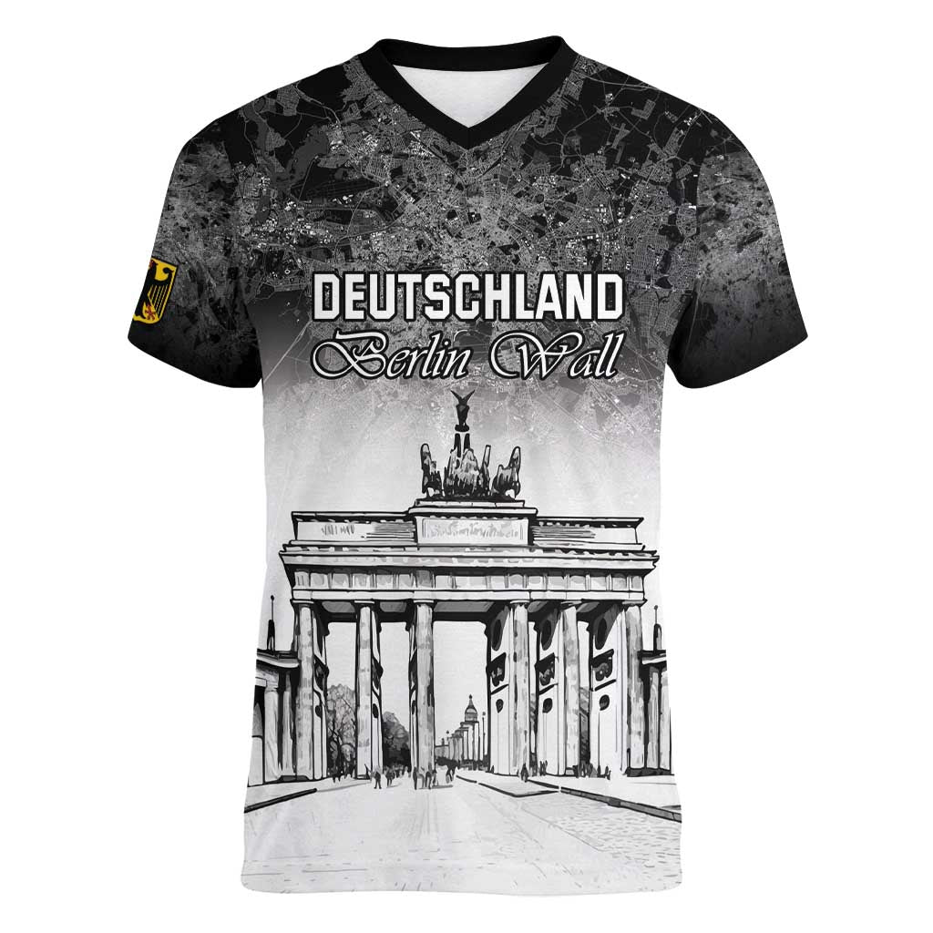 Personalized Germany Berlin Wall Women V-Neck T-Shirt Tag der Deutschen Einheit