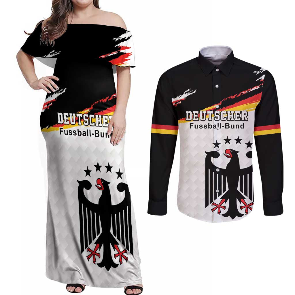 Custom Germany Football Couples Matching Off Shoulder Maxi Dress and Long Sleeve Button Shirt Come On DFB-Team