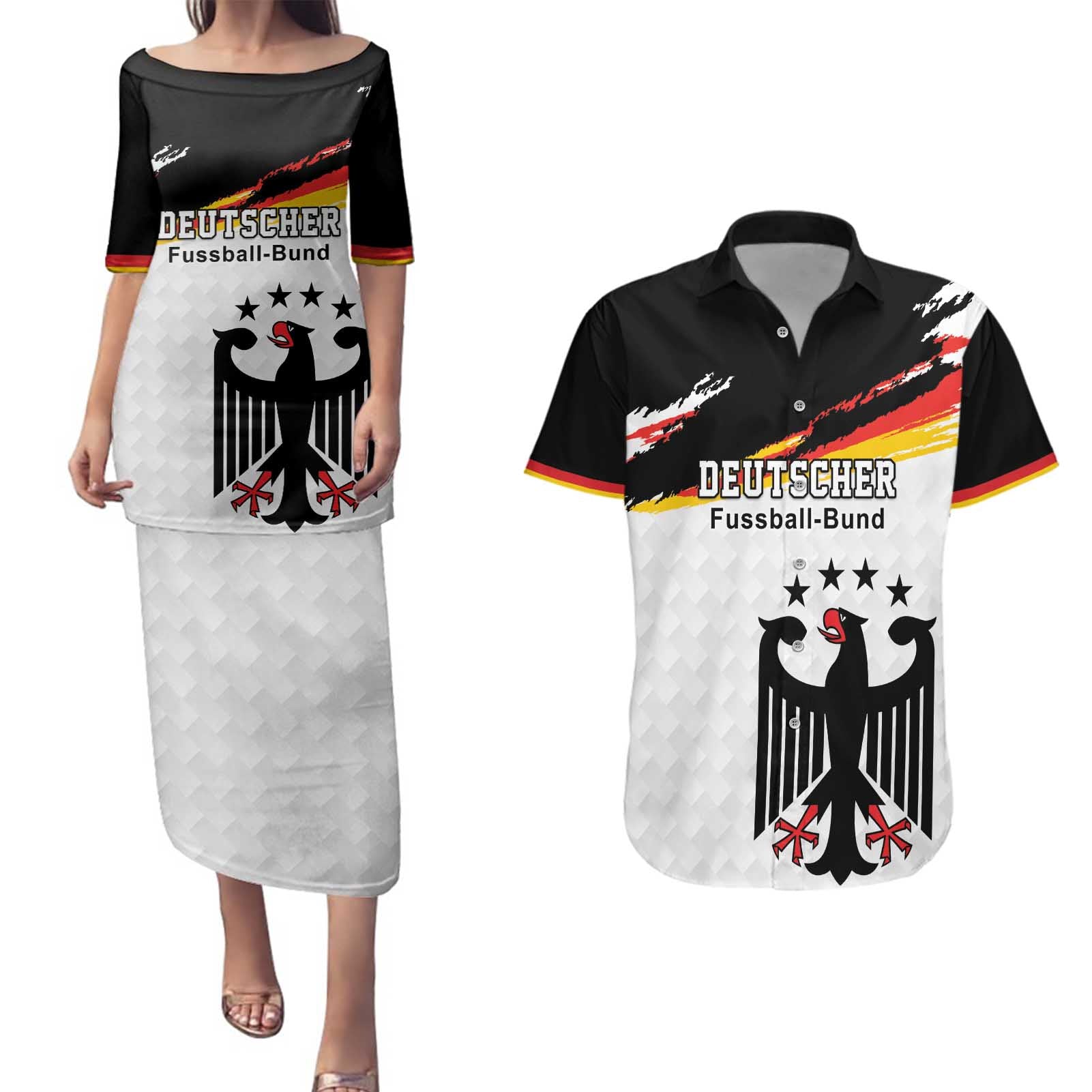 Custom Germany Football Couples Matching Puletasi and Hawaiian Shirt Come On DFB-Team