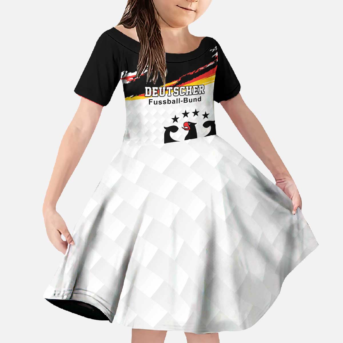 Custom Germany Football Family Matching Off The Shoulder Long Sleeve Dress and Hawaiian Shirt Come On DFB-Team
