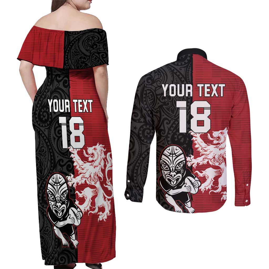 Custom British Lions New Zealand Couples Matching Off Shoulder Maxi Dress and Long Sleeve Button Shirt Unique Style - Polynesian Pride