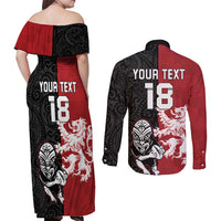 Custom British Lions New Zealand Couples Matching Off Shoulder Maxi Dress and Long Sleeve Button Shirt Unique Style - Polynesian Pride