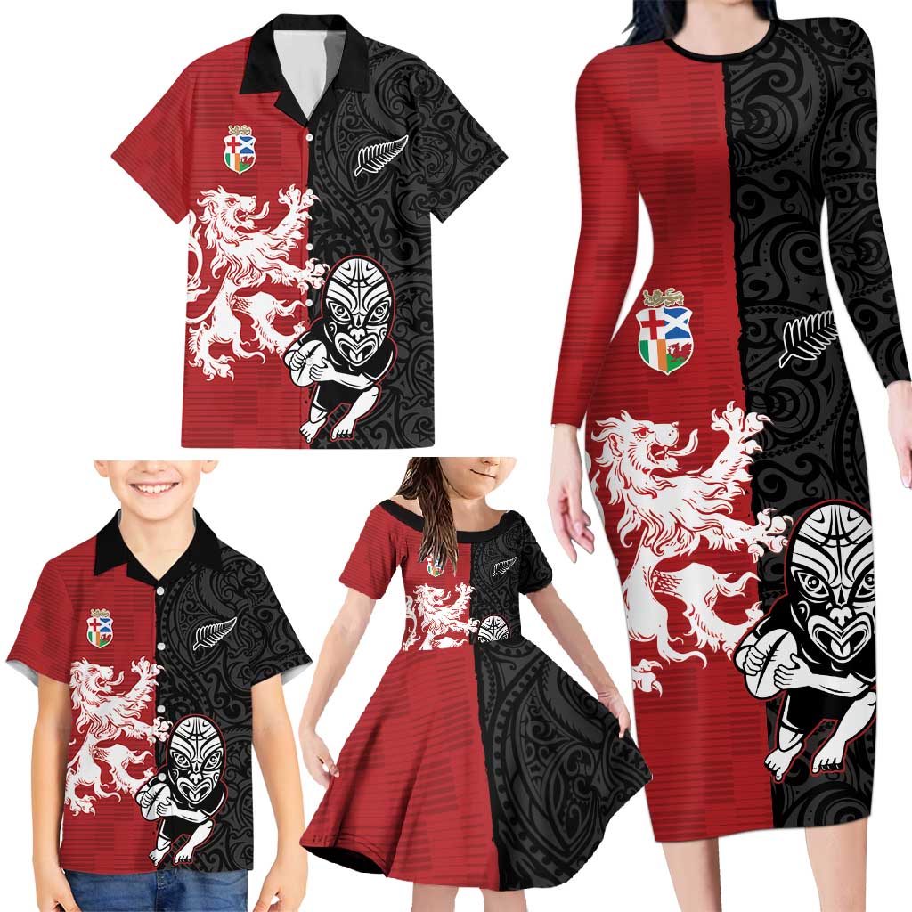 Custom British Lions New Zealand Family Matching Long Sleeve Bodycon Dress and Hawaiian Shirt Unique Style LT18 - Polynesian Pride