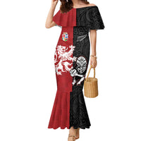 Custom British Lions New Zealand Family Matching Mermaid Dress and Hawaiian Shirt Unique Style LT18 Mom's Dress Red - Polynesian Pride