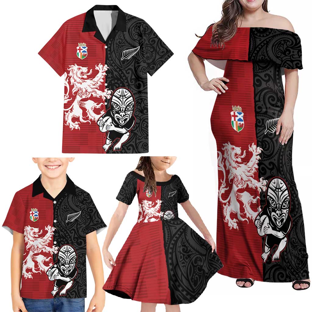 Custom British Lions New Zealand Family Matching Off Shoulder Maxi Dress and Hawaiian Shirt Unique Style LT18 - Polynesian Pride