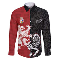 Custom British Lions New Zealand Family Matching Off Shoulder Maxi Dress and Hawaiian Shirt Unique Style LT18 Dad's Shirt - Long Sleeve Red - Polynesian Pride