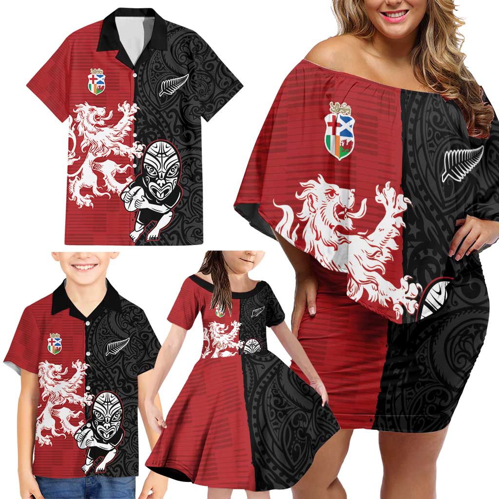Custom British Lions New Zealand Family Matching Off Shoulder Short Dress and Hawaiian Shirt Unique Style - Polynesian Pride