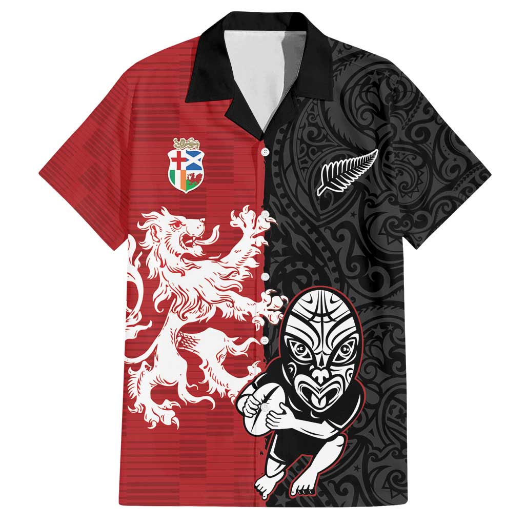 Custom British Lions New Zealand Family Matching Summer Maxi Dress and Hawaiian Shirt Unique Style LT18 Dad's Shirt - Short Sleeve Red - Polynesian Pride